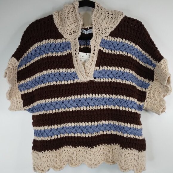 NWT ZARA Striped Short Sleeves Hooded Knit Top Size M - Picture 3 of 16
